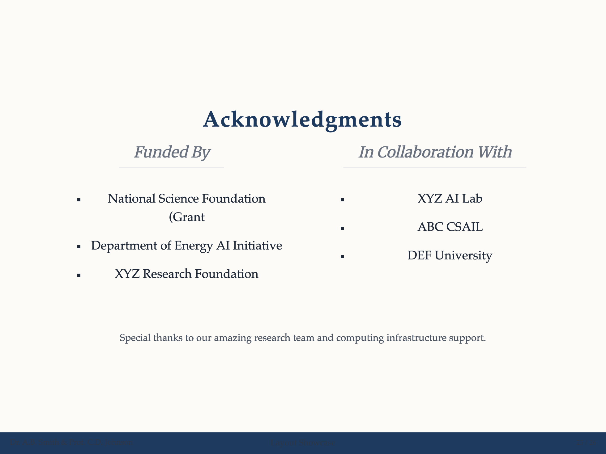 Acknowledgments Layout Example